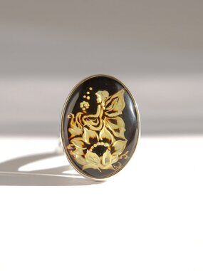 Baltic Amber Fairy Cameo Ring- Sterling Silver